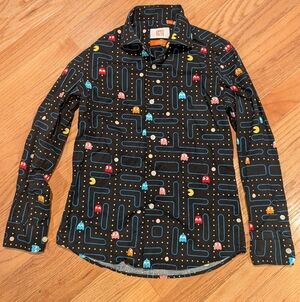 Bespoke Black Retro Pac-Man Boys Dress Shirt -Size 10